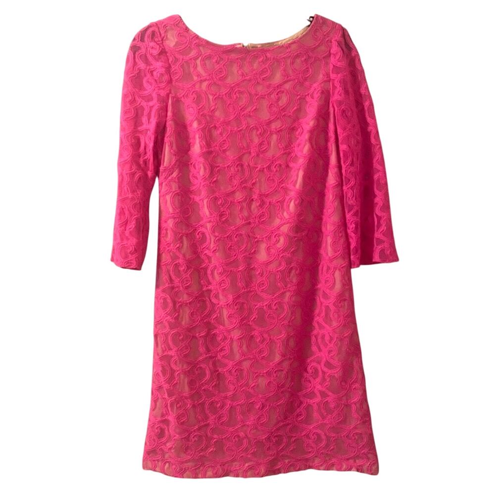 Nine West Dress Women's Size 4 Hot Pink Quarter Sleeve Round Neck